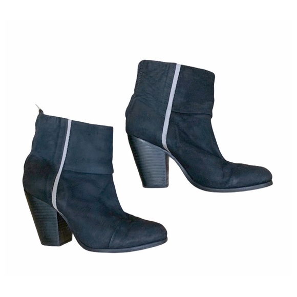 Rag & Bone Boots Suede Leather Block Heels Black Ankle Boots Size 7 - Picture 3 of 9